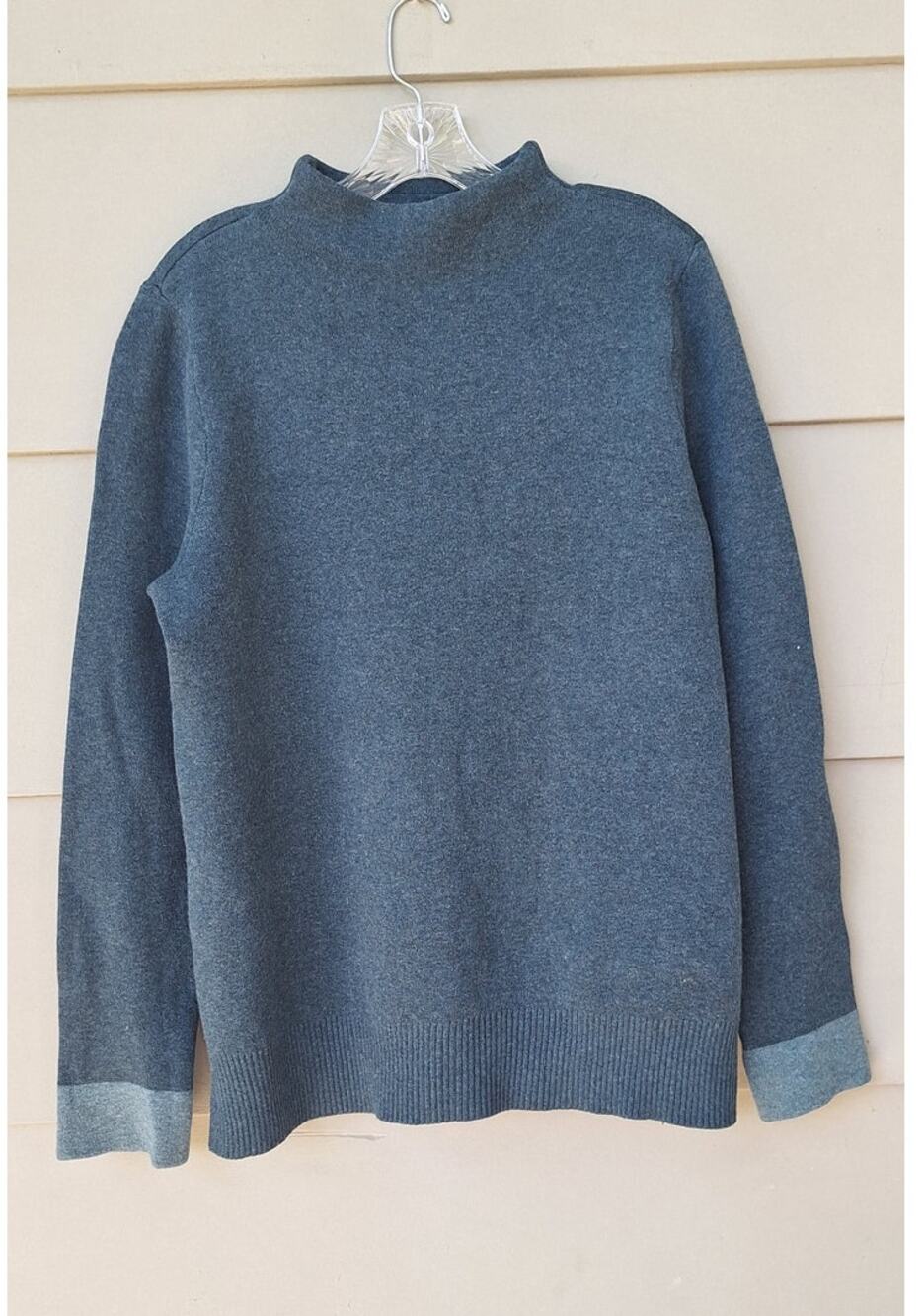 J. Jill Cotton blend mock neck Contrast cuffs Blue/Gray Stretchy Sweater Size M